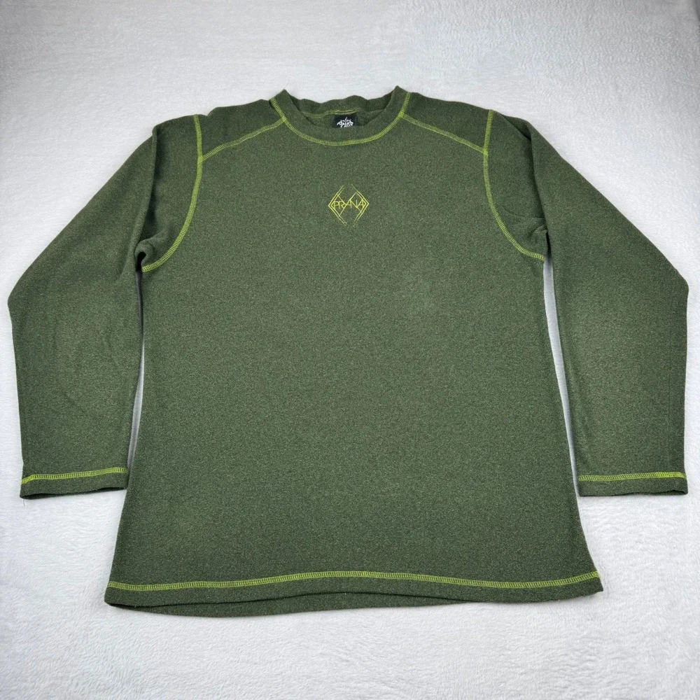 Prana Fleece Pullover Mens Large Green Long Sleeve Embroidered Logo USA Made